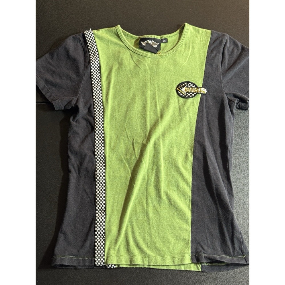 Harley Davidson Womens 2S Green Black Racing Stripe‎ T-Shirt #1 Motorcycles